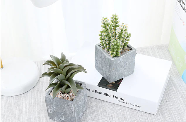 Realistic Mini Plastic Plant Pots - Cactus & Aloe Decor